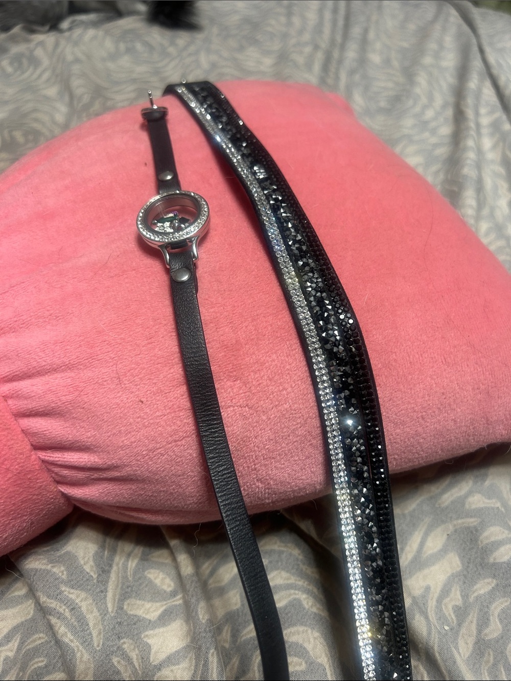 Black Rhinestone Leather Belt with Crystal Accent